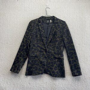 H&M Blazer Animal Camouflage Military Green / Black AOP Wom Sz 6 Preppy Office